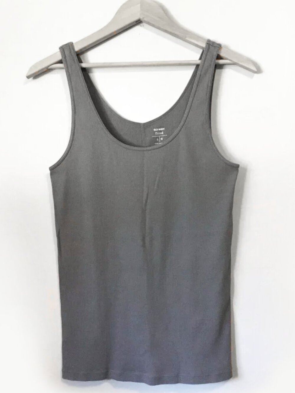 Old Navy Grey Vertical Ribbed Fitted Cotton Tank Top Large Basic